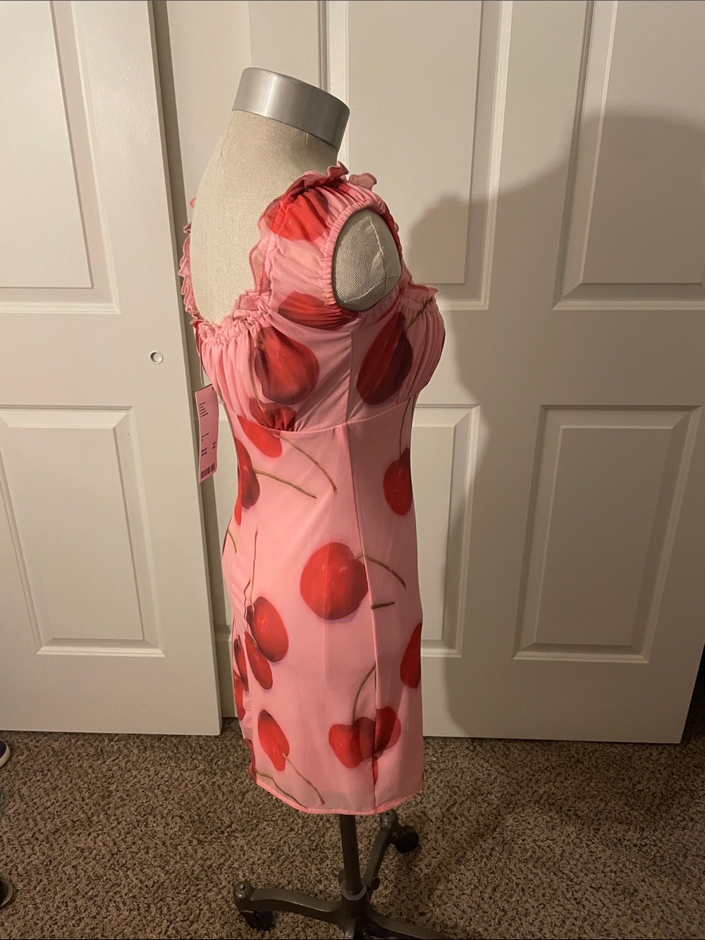 Kimchi Blue Pink Cherry-Print Ruffle Mini Dress - Picture 6 of 6